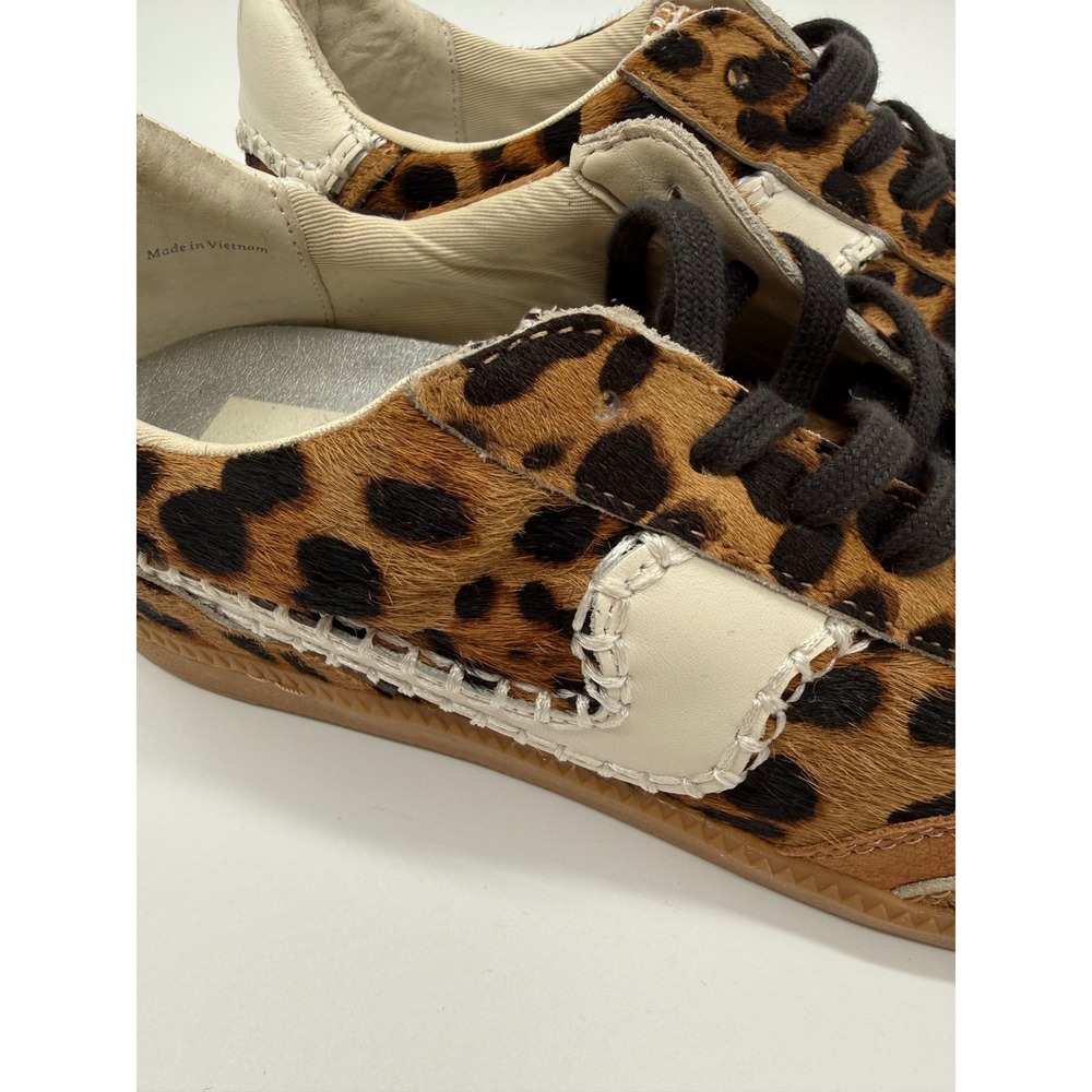 Dolce Vita Leopard Calf Hair Sneakers Whipstitch Gum Sole Womens 10 Brown Black - Picture 3 of 12